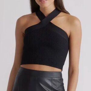 Quince Black Ribbed Sleeveless Crop Tank Top